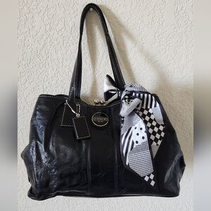 ‼️LOW STARTCoach Vintage Black Stitch Patent Leather Shoulder Bag Carryall Purse